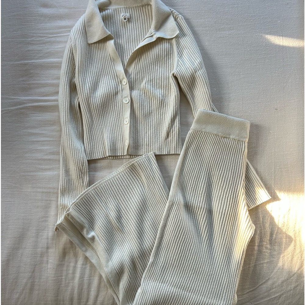 Aerie cream ribbed matching set